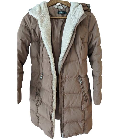 Ralph‎ Lauren Down Puffer Long Jacket Coat Faux Fur Sherpa - Picture 1 of 7